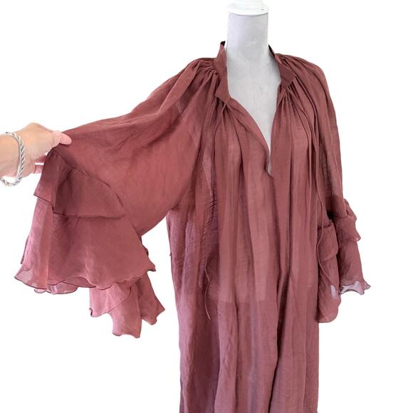 H&M Edition Viral 2024 Flounced Maxi Sheer Dress Red-Brown Boho Witch Fairy, L - Picture 1 of 7